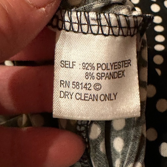 London Times Black & White Polkadots Midi Short Sleeves Empire Dress Waist SZ 8 - Picture 6 of 11